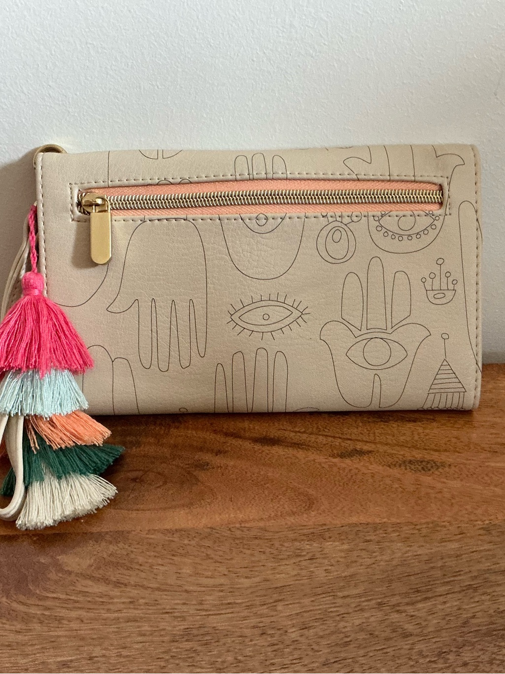Jungalow By Justina Blakeney Wristlet Wallet Cream Sun Hamsa Print Tassel Strap — image 5 of 8